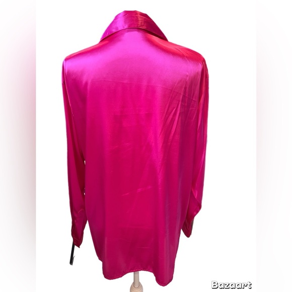 Notations Hot Pink Blouse Long Sleeve V Neck Front Pockets Size M - Picture 3 of 4